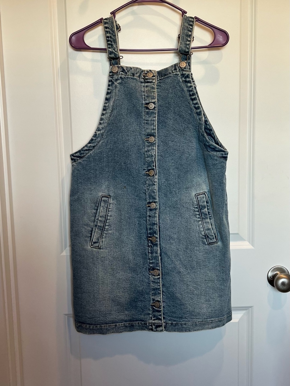 Celebrity Pink Light Blue Denim Button-Front Pinafore Dress